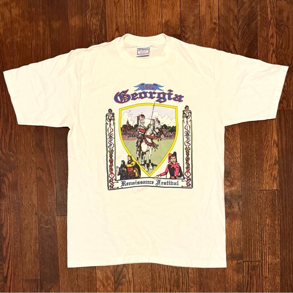 VTG 1992 Georgia Renaissance Fair Knight Horse All Sport Pro Weight Graphic Tee